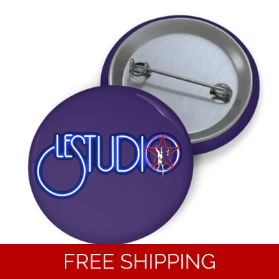Custom Pin Button Le Studio white & Blue Logo Red Star Man